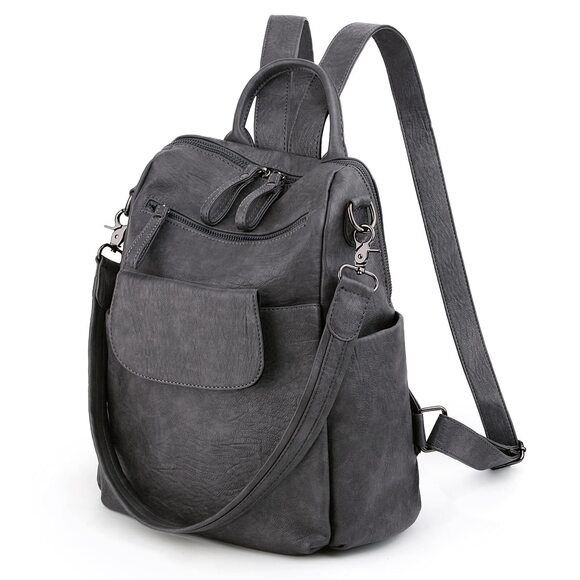 9124 Backpack Purse 3 ways PU Washed Leather Rucksack Shoulder Bag Two-tone main image 7